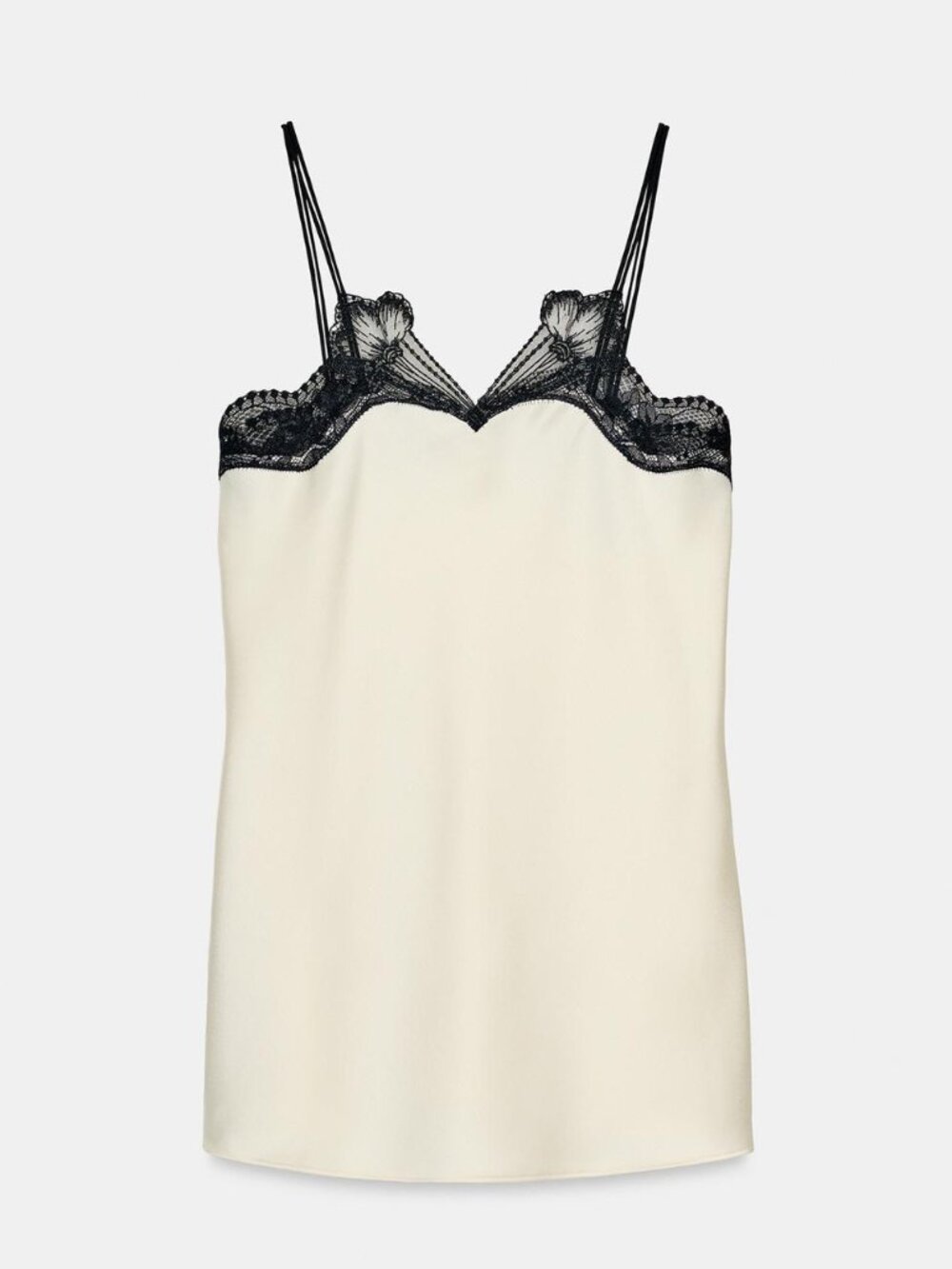 Zara Woman Collection Satin Effect Contrast Lace Top in Ivory and Black Medium
